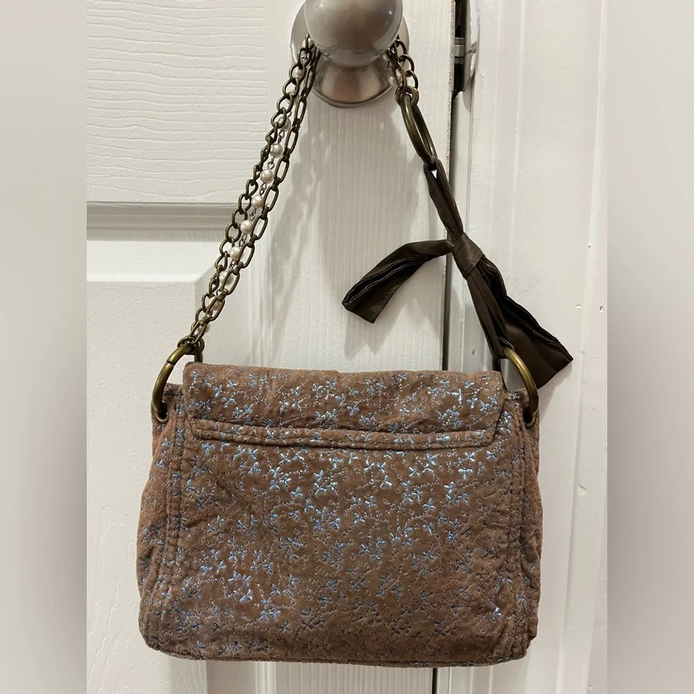 GAP Velvet Shoulder Bag with Pearl & Chain Strap Y2K